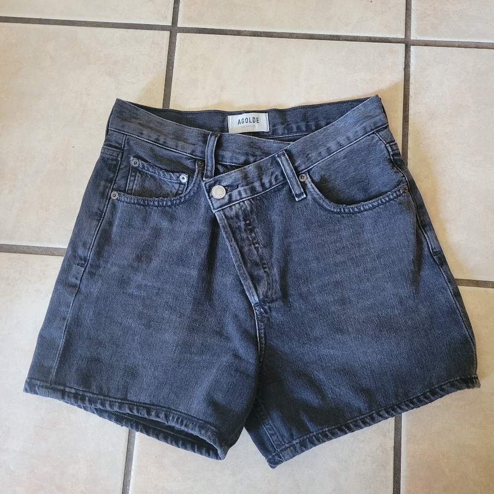 Agolde Women's  Criss Cross Dark Wash Jean Shorts